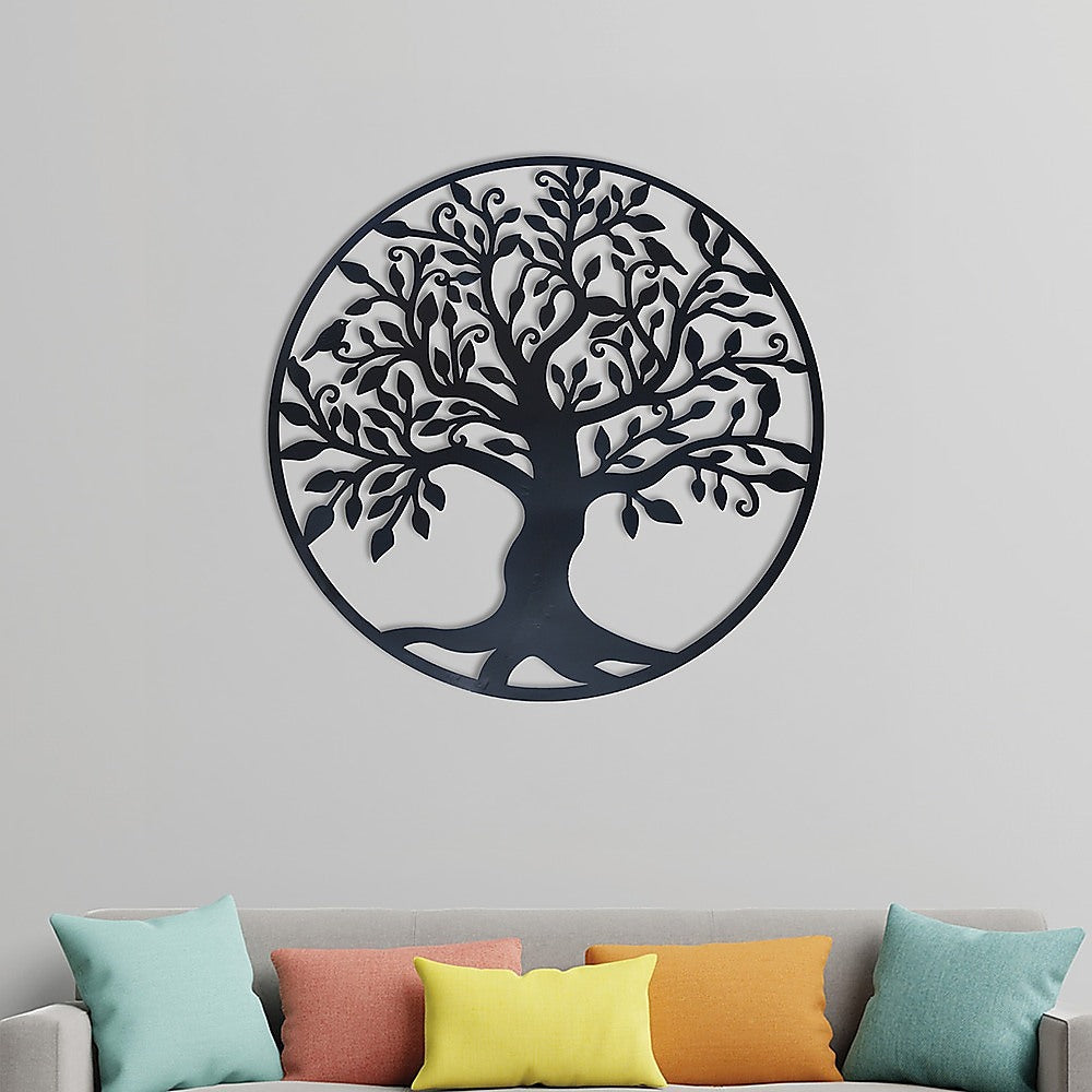 Garden Ornaments: Black Tree of Life Wall Art Hanging Metal Iron Sculpture Garden 99cm