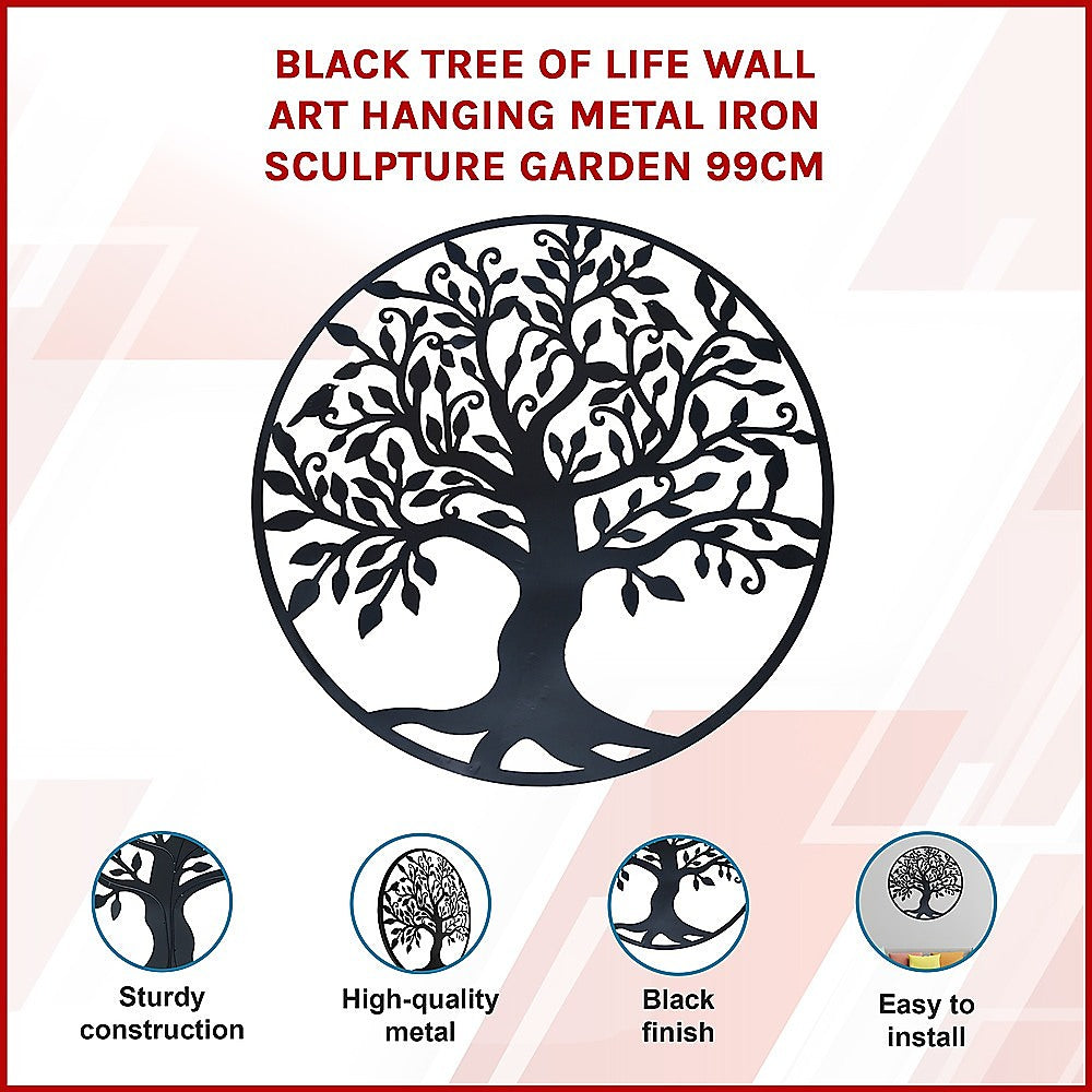 Garden Ornaments: Black Tree of Life Wall Art Hanging Metal Iron Sculpture Garden 99cm