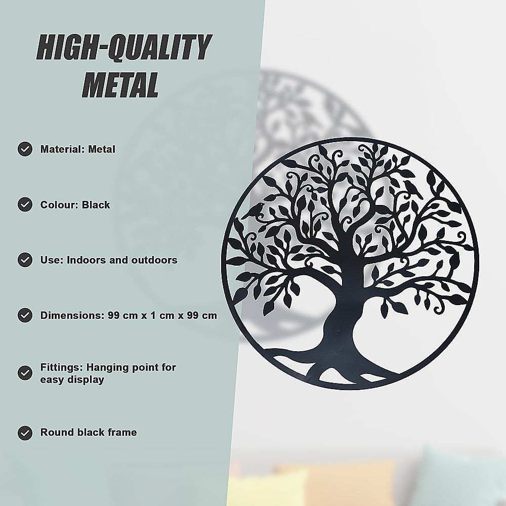 Garden Ornaments: Black Tree of Life Wall Art Hanging Metal Iron Sculpture Garden 99cm