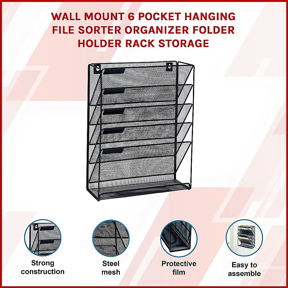 Filing & Organisation: Wall Mount 6 Pocket Hanging File Sorter Organizer Folder Holder Rack Storage
