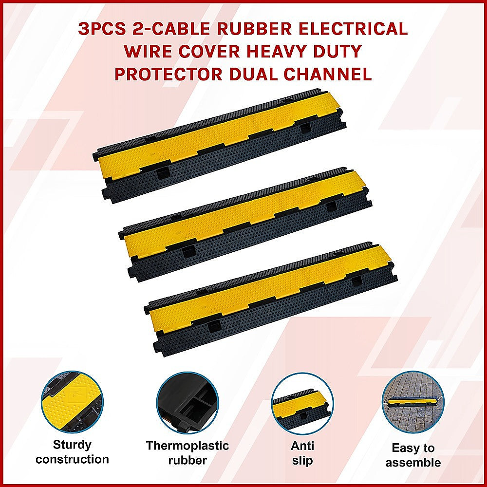 Masonry Tools: 3pcs 2-Cable Rubber Electrical Wire Cover Heavy Duty Protector Dual Channel