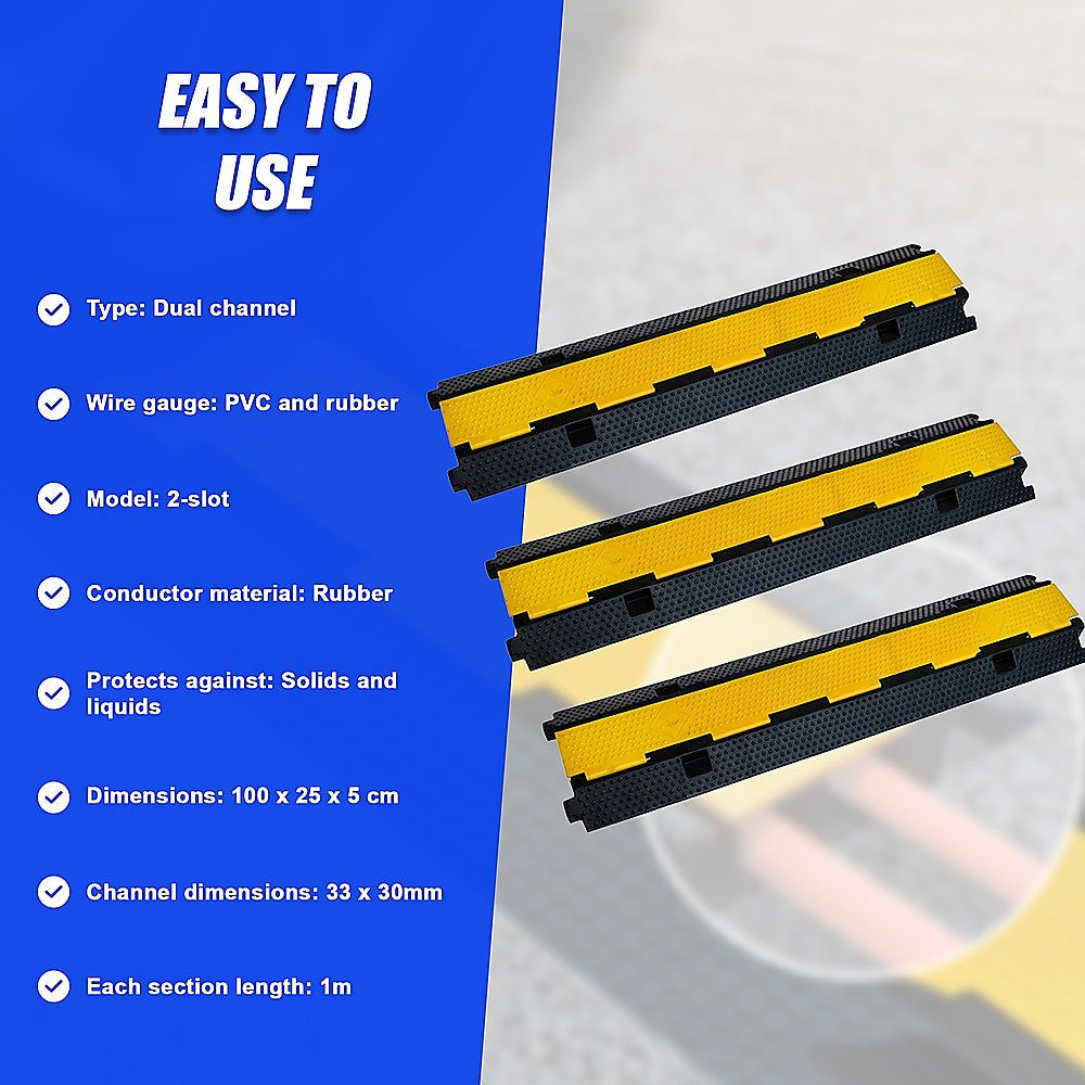 Masonry Tools: 3pcs 2-Cable Rubber Electrical Wire Cover Heavy Duty Protector Dual Channel