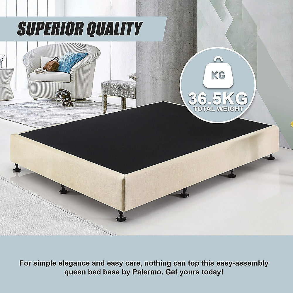 Beds & Bed Frames: Palermo Queen Ensemble Bed Base Platinum Natural Sand Linen Fabric
