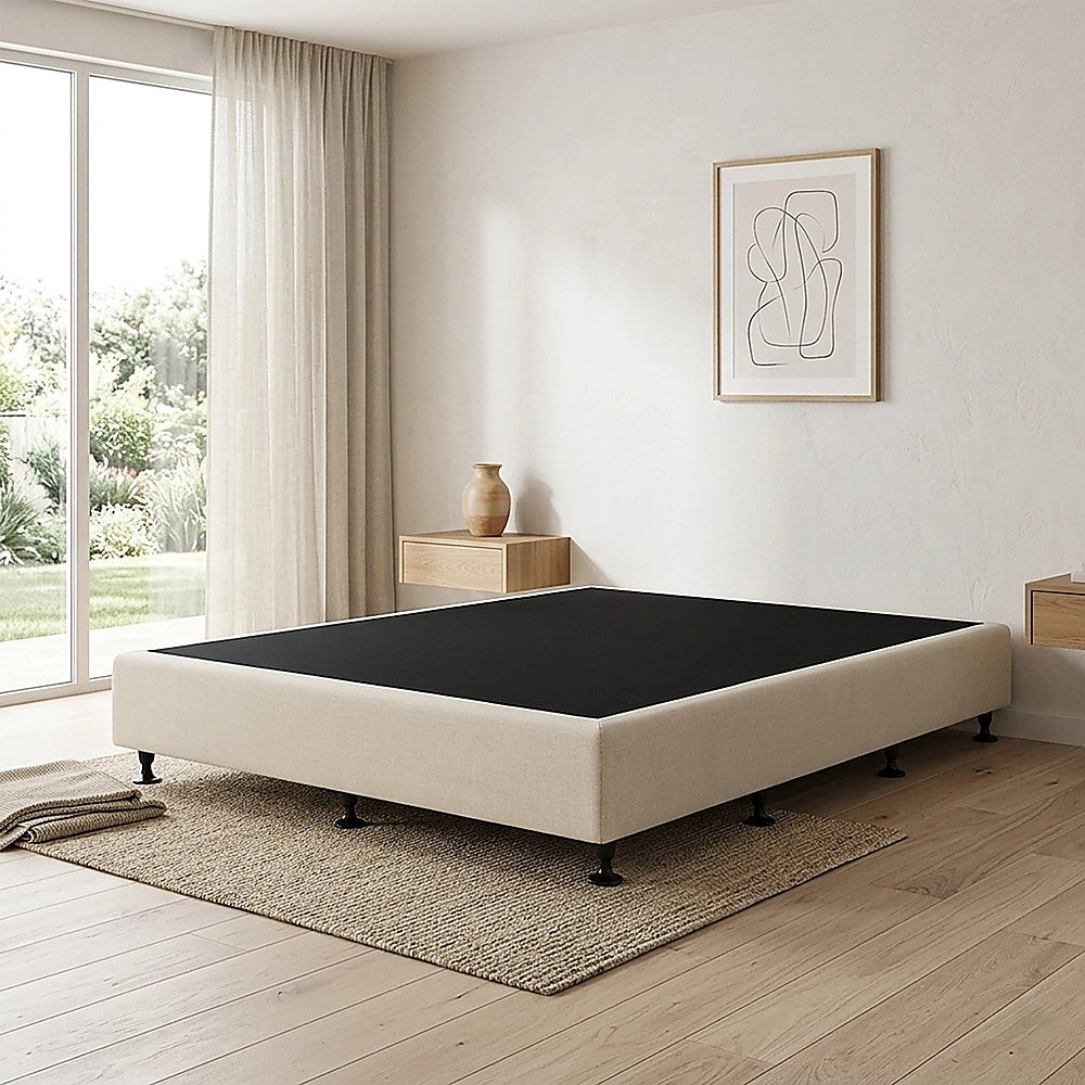 Beds & Bed Frames: Palermo Queen Ensemble Bed Base Platinum Natural Sand Linen Fabric