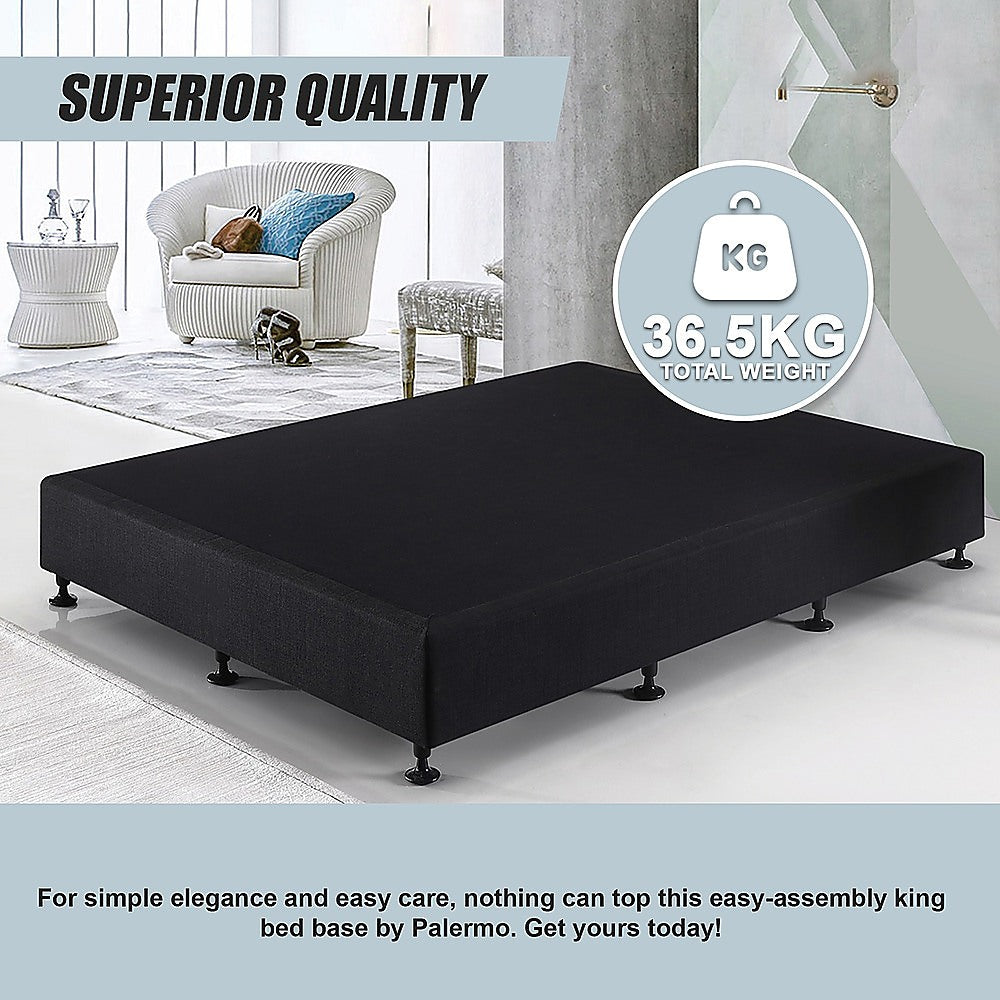 Beds & Bed Frames: Palermo Queen Ensemble Bed Base Midnight Black Linen Fabric