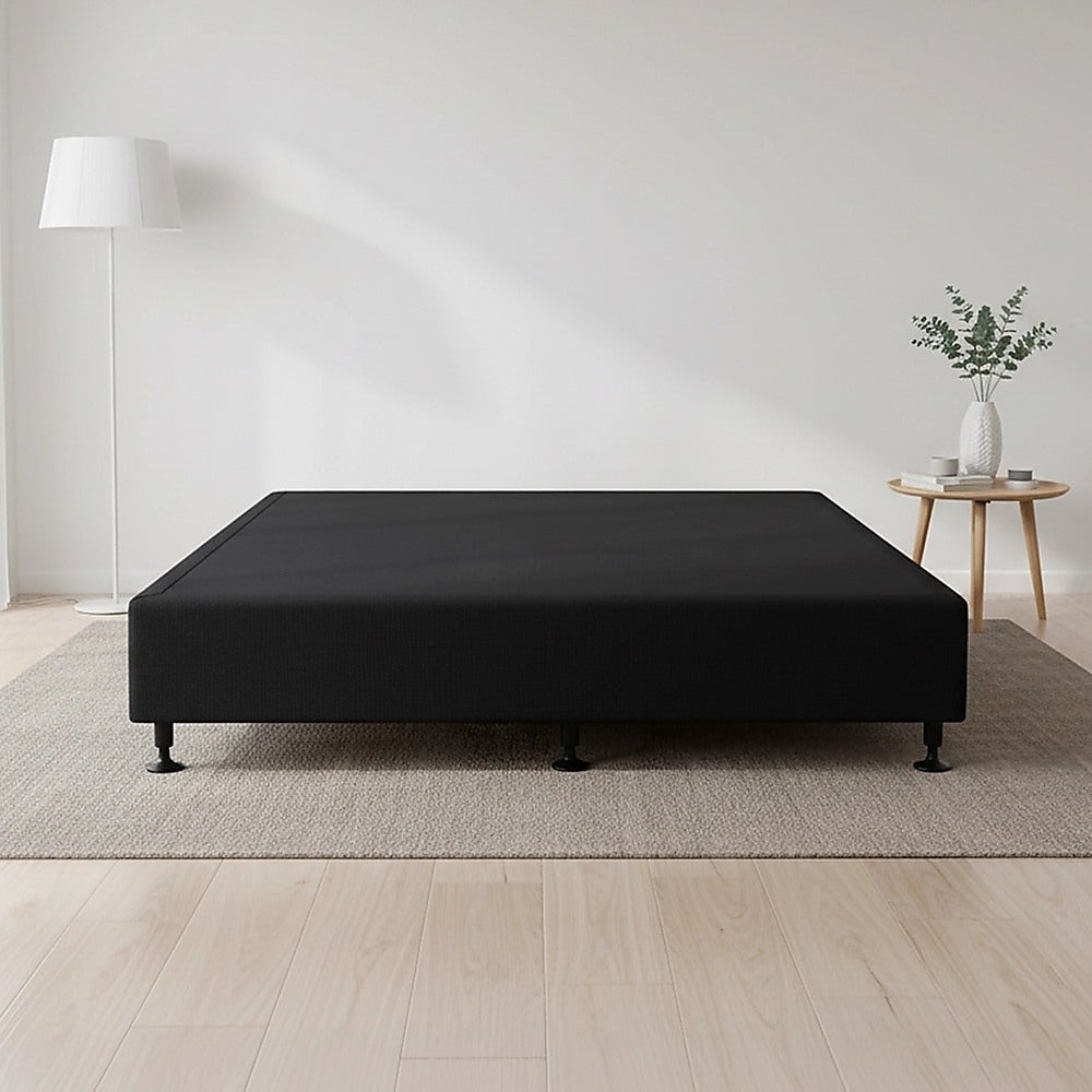 Beds & Bed Frames: Palermo Queen Ensemble Bed Base Midnight Black Linen Fabric