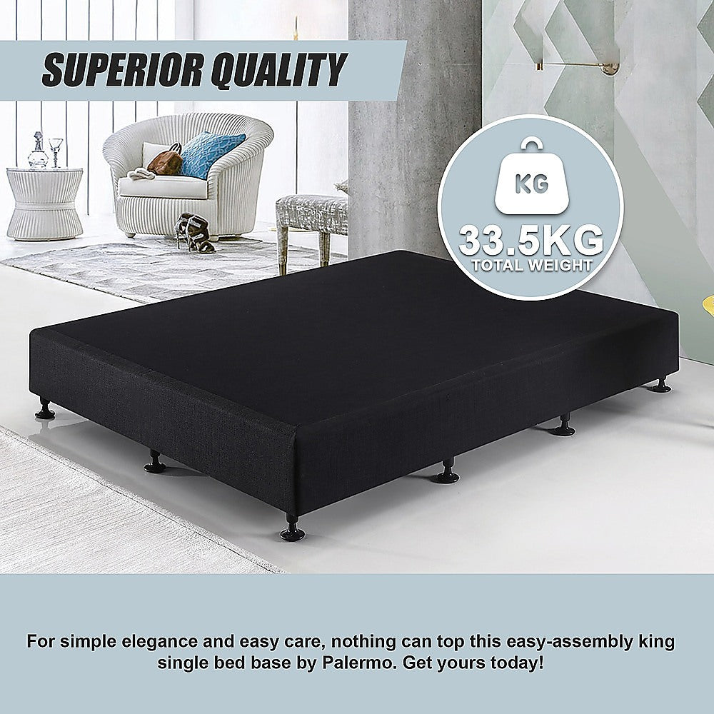 Beds & Bed Frames: Palermo King Single Ensemble Bed Base Midnight Black Linen Fabric