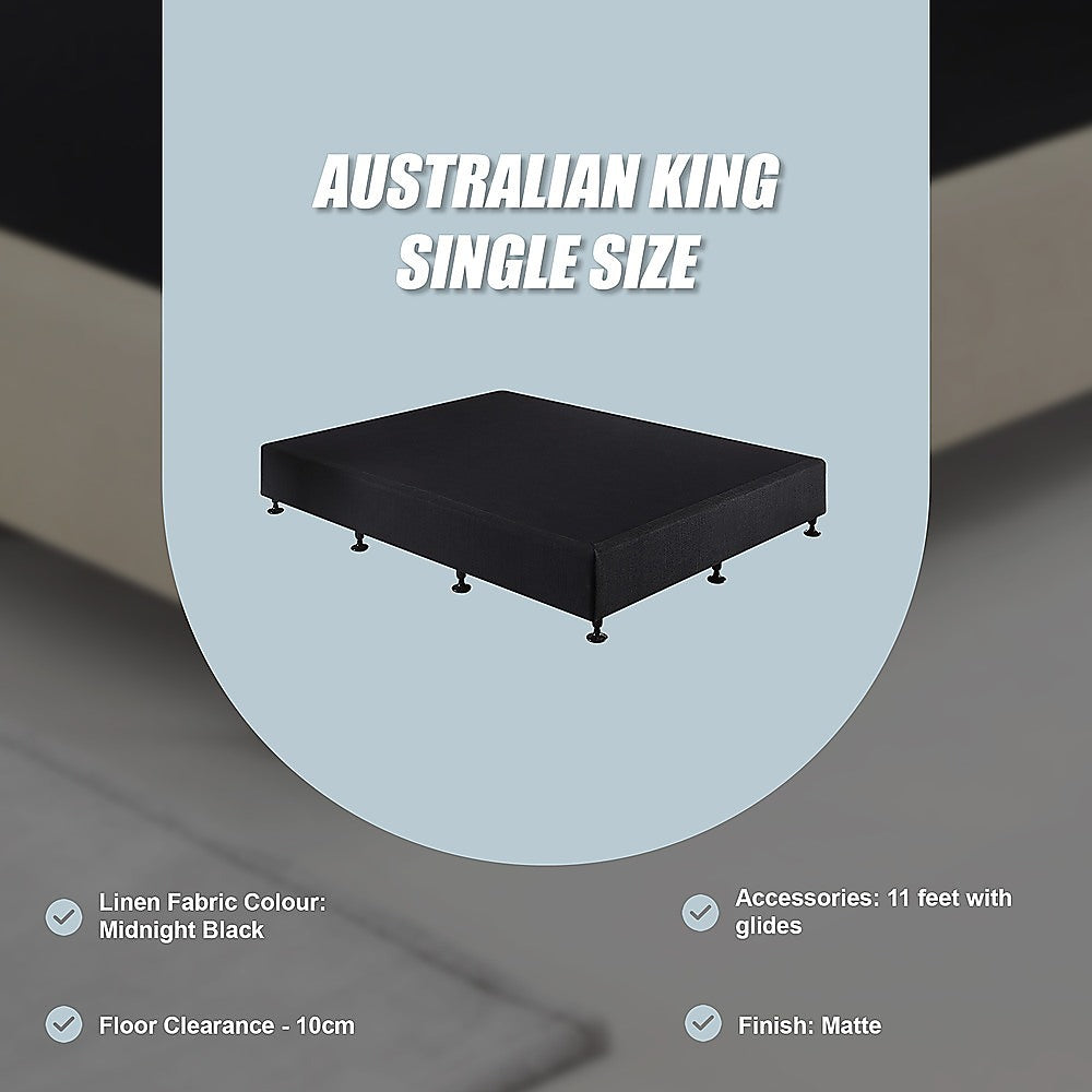 Beds & Bed Frames: Palermo King Single Ensemble Bed Base Midnight Black Linen Fabric