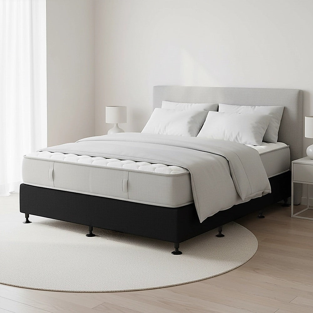 Beds & Bed Frames: Palermo King Single Ensemble Bed Base Midnight Black Linen Fabric