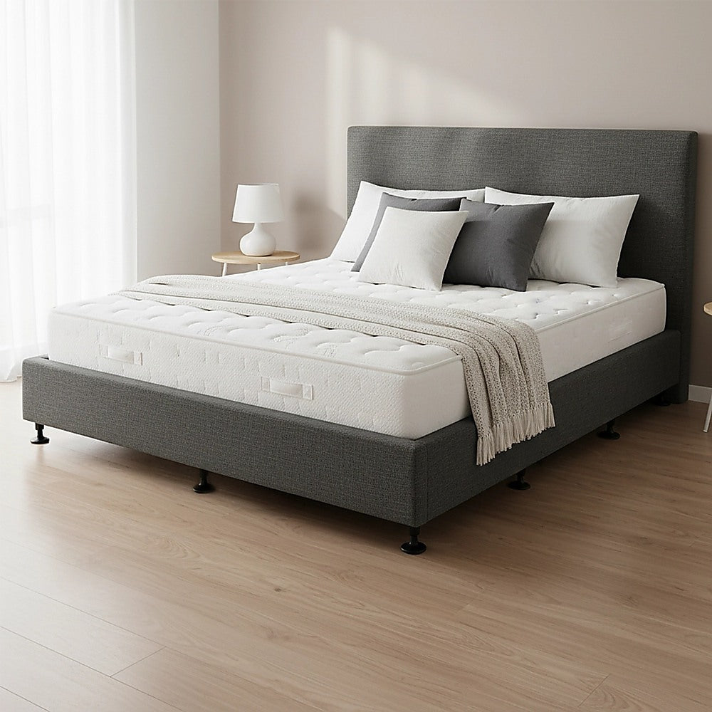 Beds & Bed Frames: Palermo King Ensemble Bed Base Platinum Graphite Linen Fabric