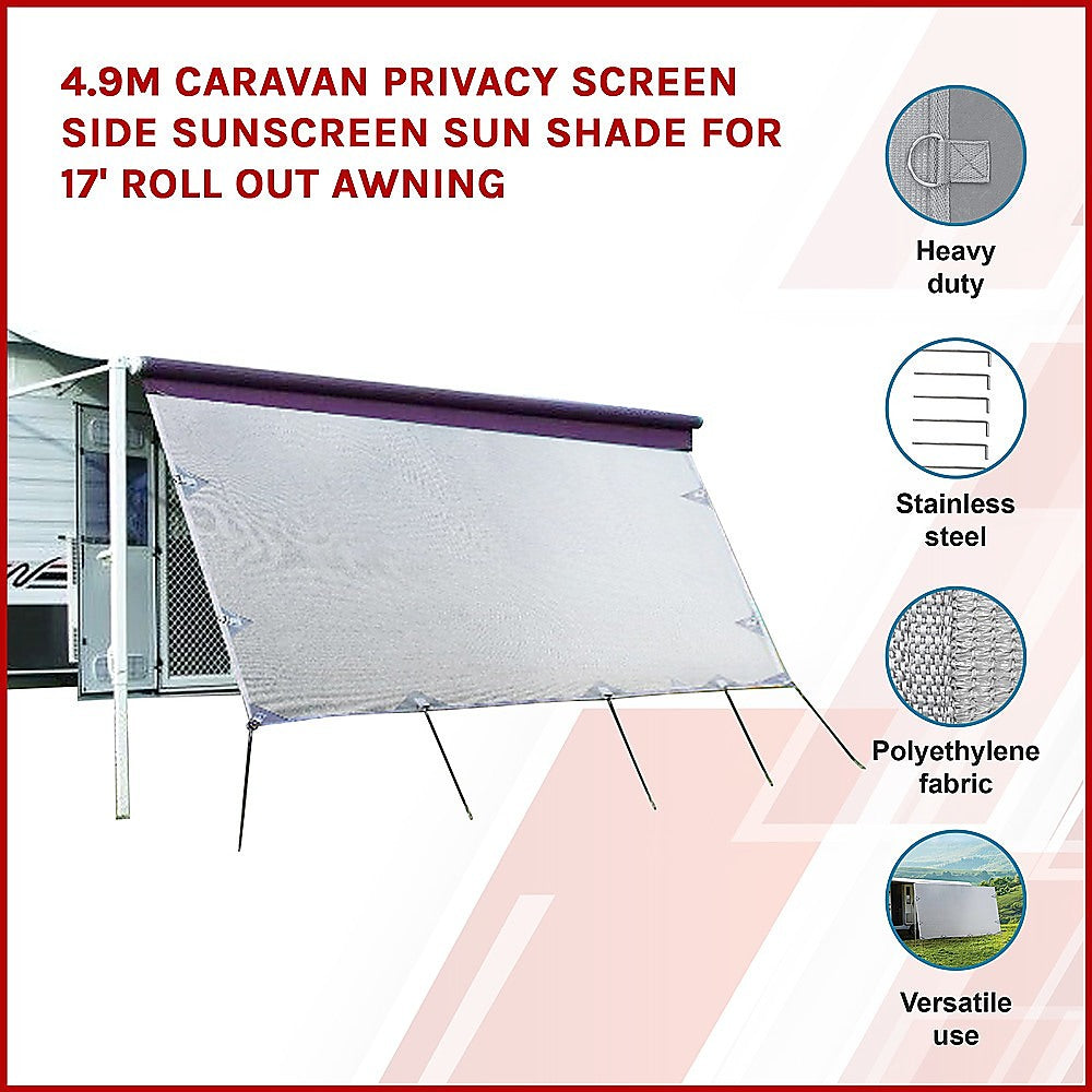 Awnings: 4.9m Caravan Privacy Screen Side Sunscreen Sun Shade for 17' Roll Out Awning