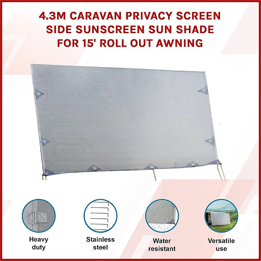 Awnings: 4.3m Caravan Privacy Screen Side Sunscreen Sun Shade for 15' Roll Out Awning
