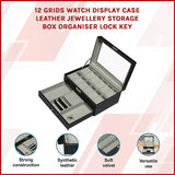 12 Grids Watch Display Case Leather jewellery Storage Box Organiser Lock Key