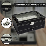 12 Grids Watch Display Case Leather jewellery Storage Box Organiser Lock Key