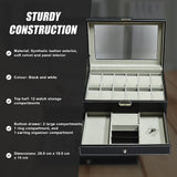 12 Grids Watch Display Case Leather jewellery Storage Box Organiser Lock Key