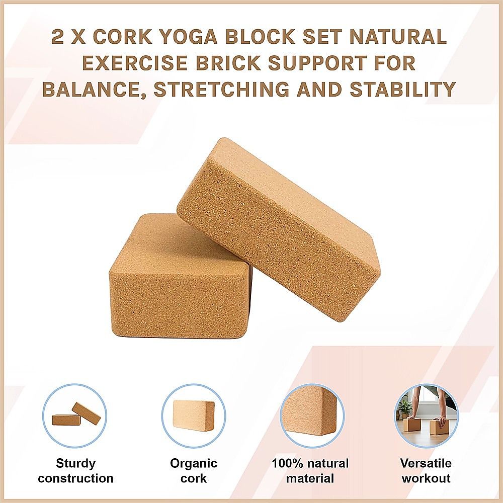 Yoga & Pilates: 2 x Cork Yoga Block Organic Yoga Prop Accessory Exercise Brick