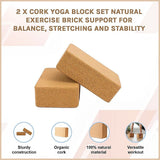 Yoga & Pilates: 2 x Cork Yoga Block Organic Yoga Prop Accessory Exercise Brick