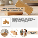 Yoga & Pilates: 2 x Cork Yoga Block Organic Yoga Prop Accessory Exercise Brick