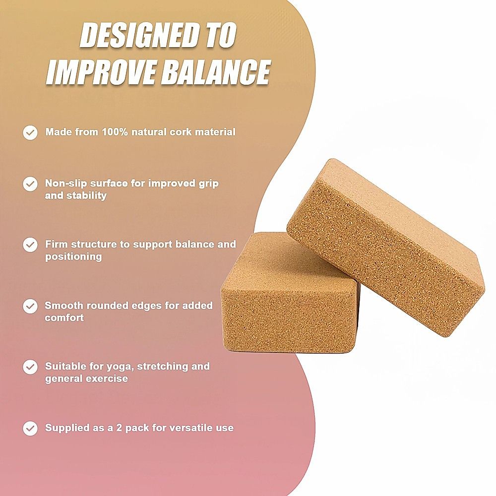 Yoga & Pilates: 2 x Cork Yoga Block Organic Yoga Prop Accessory Exercise Brick
