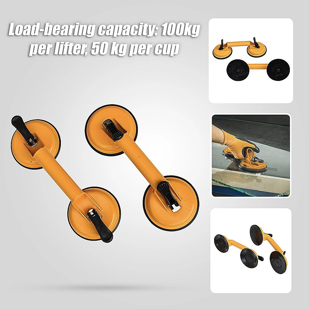 Kitchen & Bathroom DIY: 2x 100kg Aluminum Alloy Double Locking Suction Cup Glazer Glass Sucker Lifter