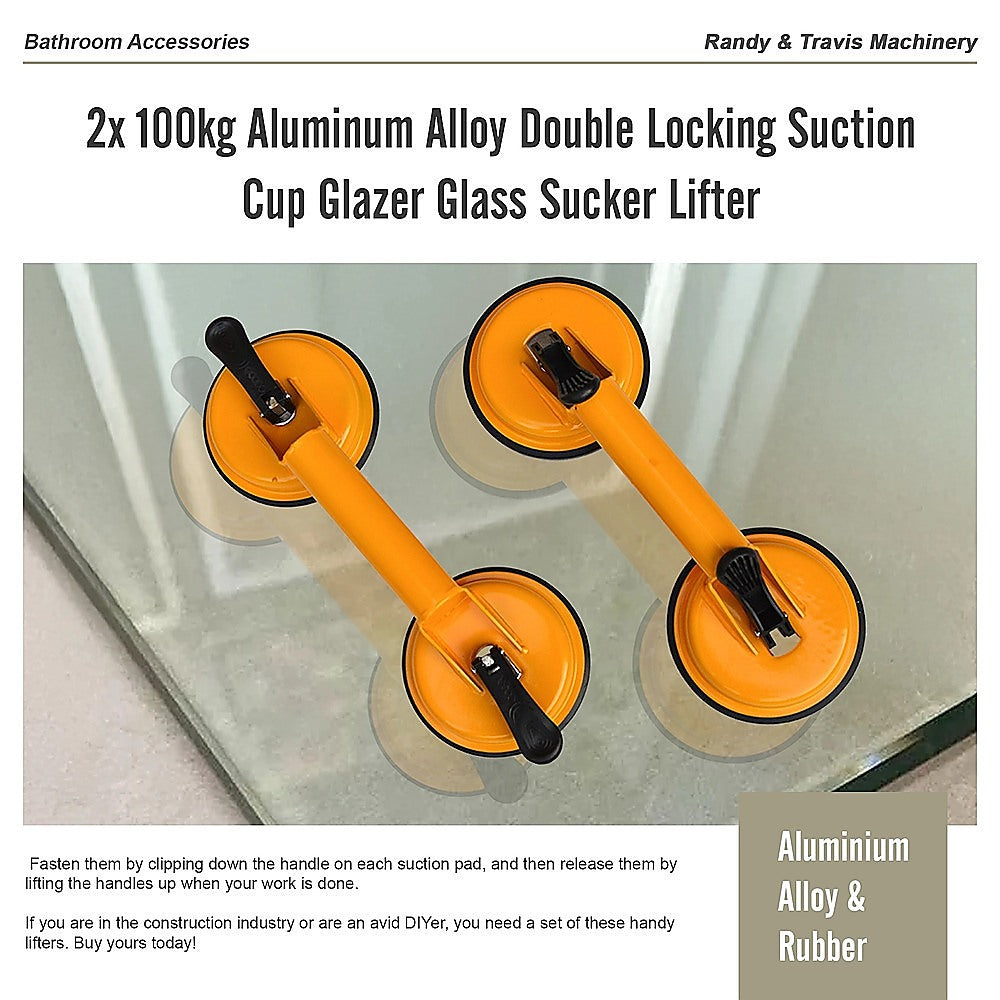 Kitchen & Bathroom DIY: 2x 100kg Aluminum Alloy Double Locking Suction Cup Glazer Glass Sucker Lifter