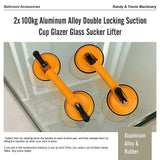 2x 100kg Aluminum Alloy Double Locking Suction Cup Glazer Glass Sucker Lifter