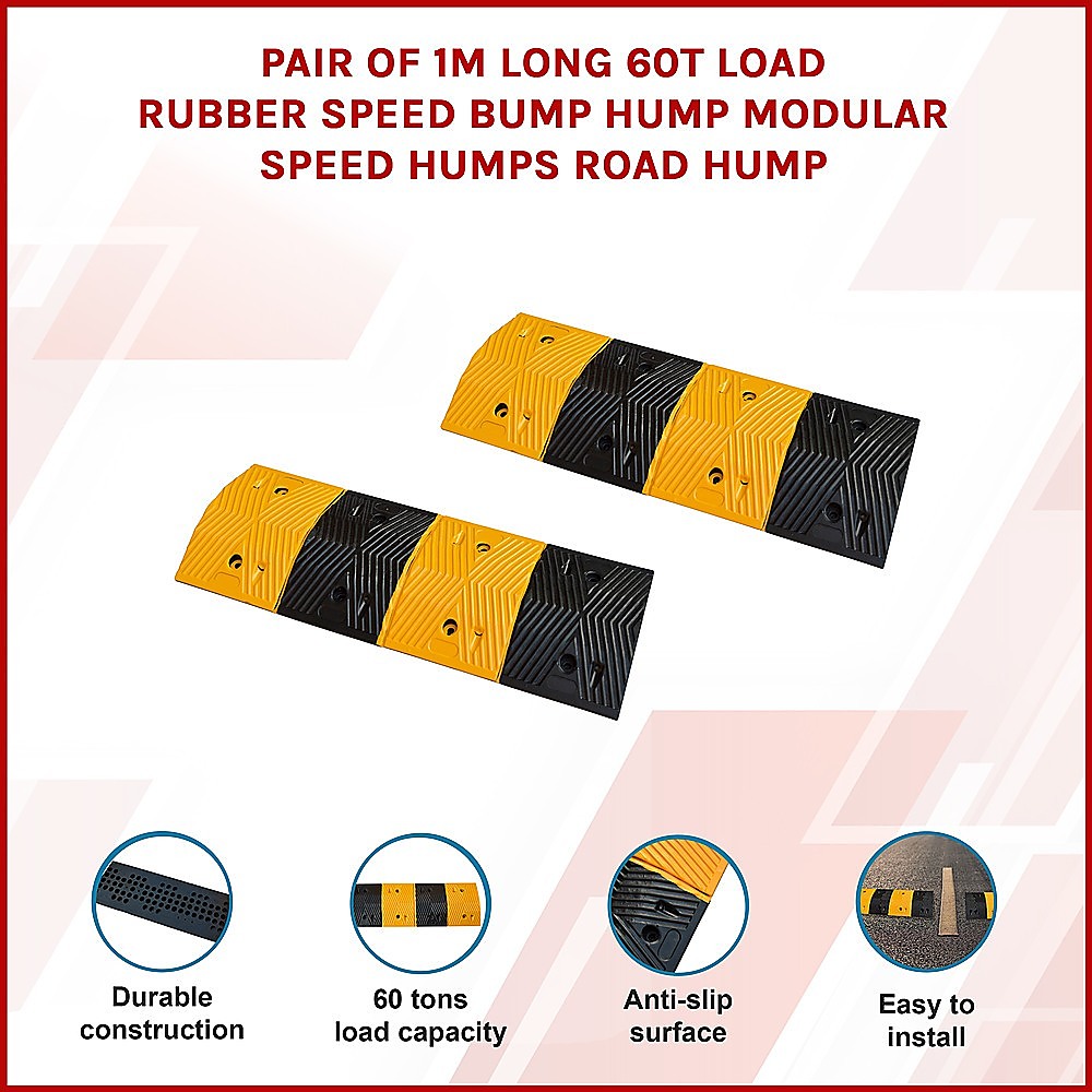Gardening Accessories: Pair of 1m Long 60T Load Rubber Speed Bump Hump Modular Speed Humps Road Hump