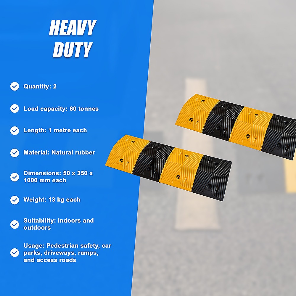 Gardening Accessories: Pair of 1m Long 60T Load Rubber Speed Bump Hump Modular Speed Humps Road Hump