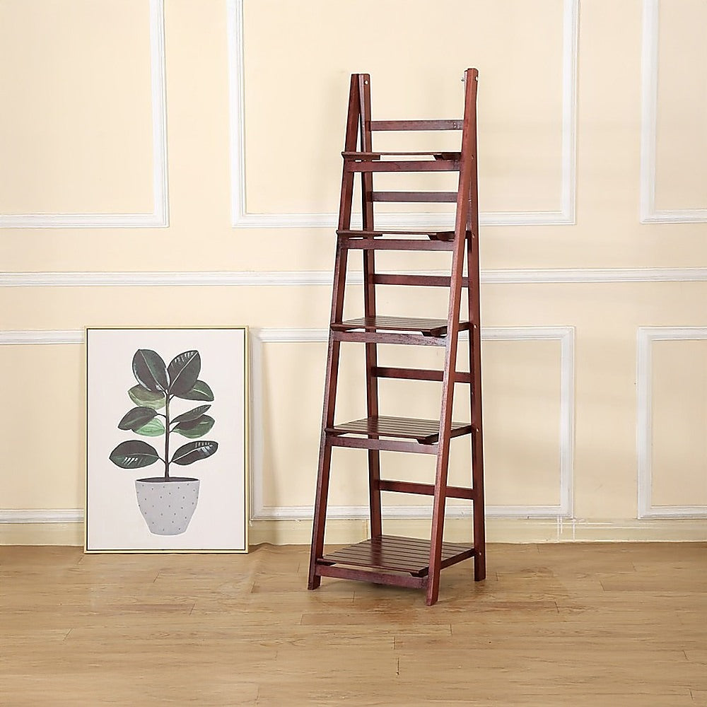 Bookcases & Shelves: 5 Tier Wooden Ladder Shelf Stand Storage Book Shelves Shelving Display Rack