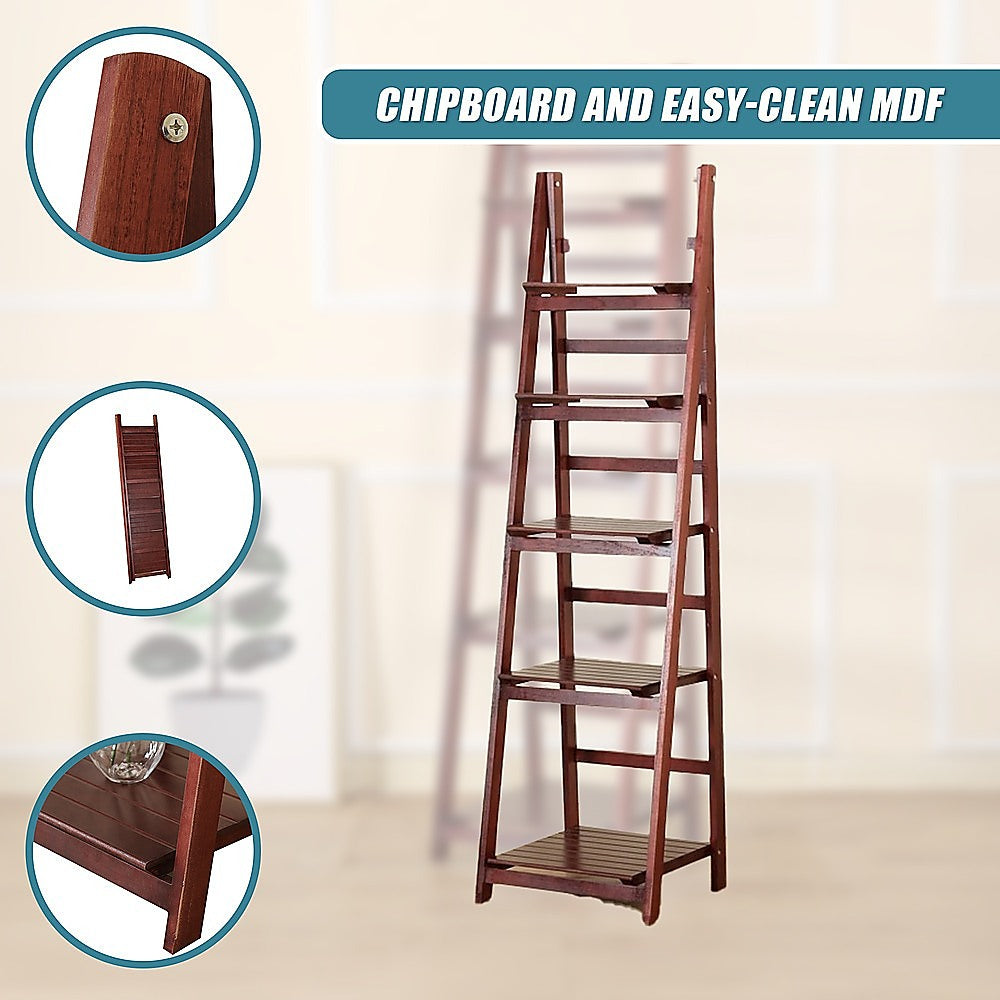 Bookcases & Shelves: 5 Tier Wooden Ladder Shelf Stand Storage Book Shelves Shelving Display Rack