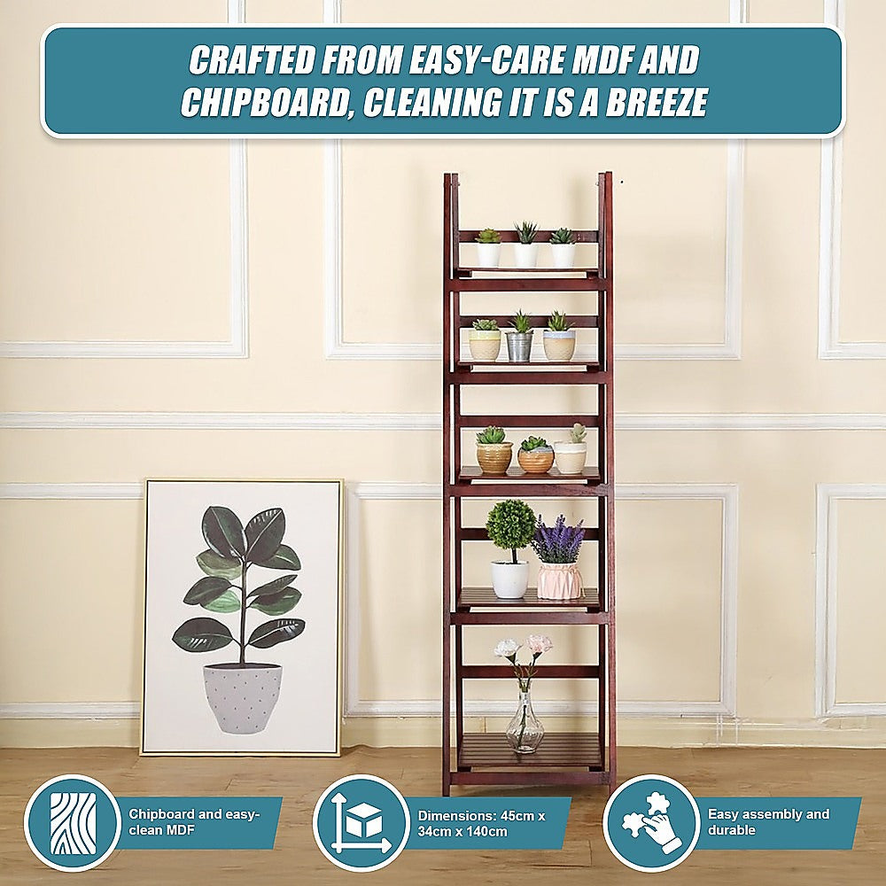 Bookcases & Shelves: 5 Tier Wooden Ladder Shelf Stand Storage Book Shelves Shelving Display Rack