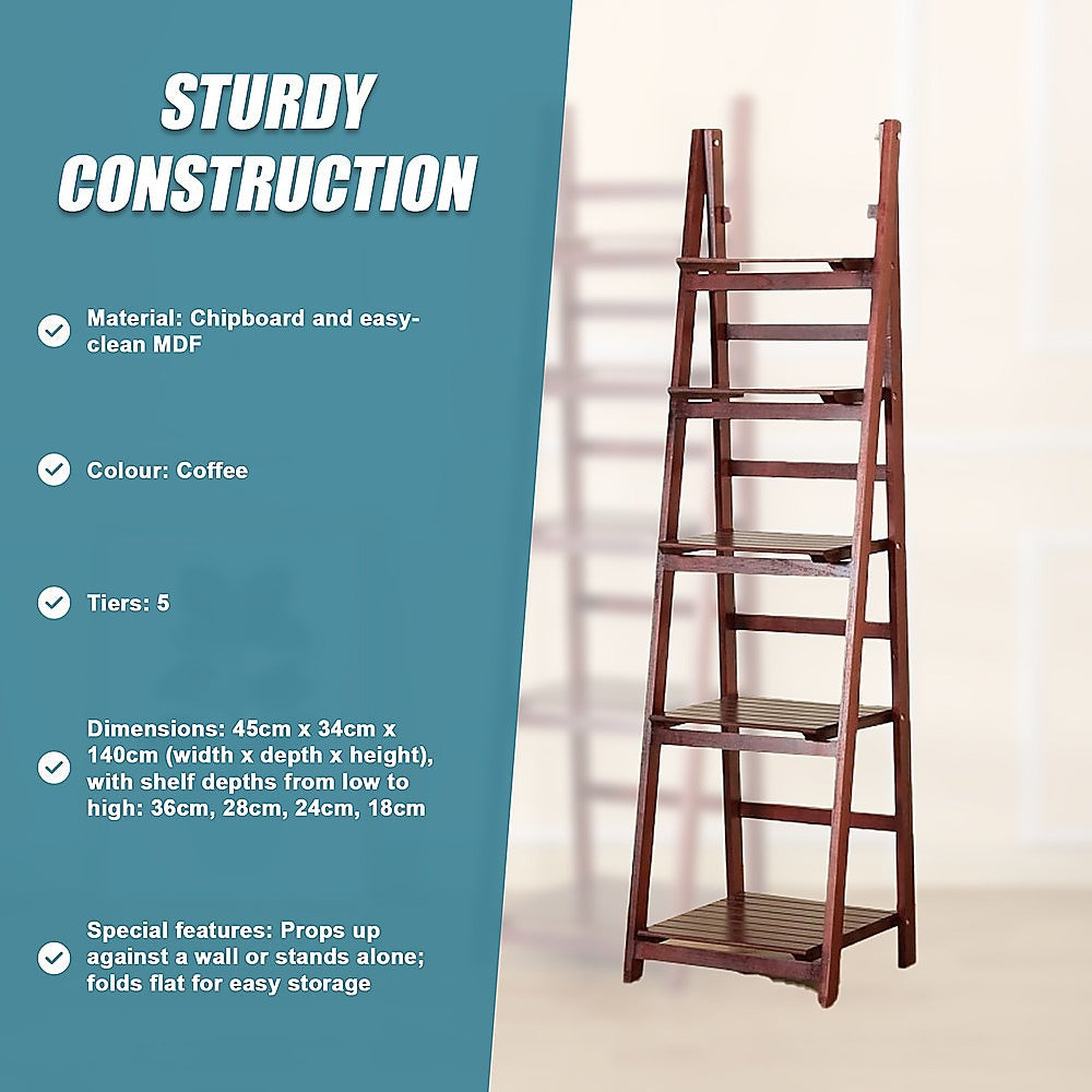 Bookcases & Shelves: 5 Tier Wooden Ladder Shelf Stand Storage Book Shelves Shelving Display Rack