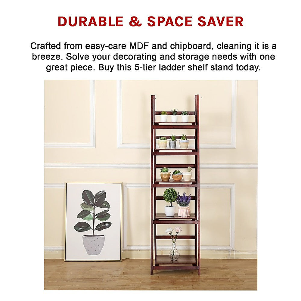 Bookcases & Shelves: 5 Tier Wooden Ladder Shelf Stand Storage Book Shelves Shelving Display Rack
