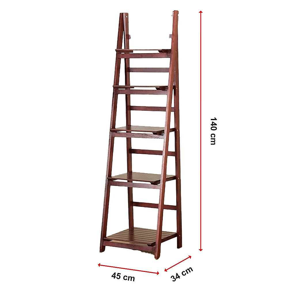 Bookcases & Shelves: 5 Tier Wooden Ladder Shelf Stand Storage Book Shelves Shelving Display Rack