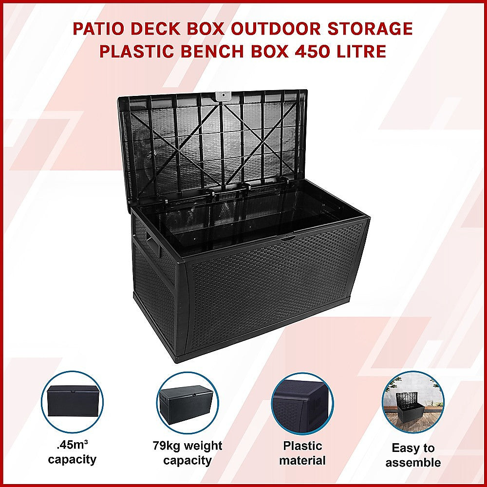 Gardening Accessories: Patio Deck Box Outdoor Storage Plastic Bench Box 450 Litre