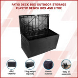 Gardening Accessories: Patio Deck Box Outdoor Storage Plastic Bench Box 450 Litre