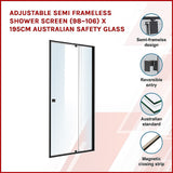 Adjustable Semi Frameless Shower Screen (98~106) x 195cm Australian Safety Glass
