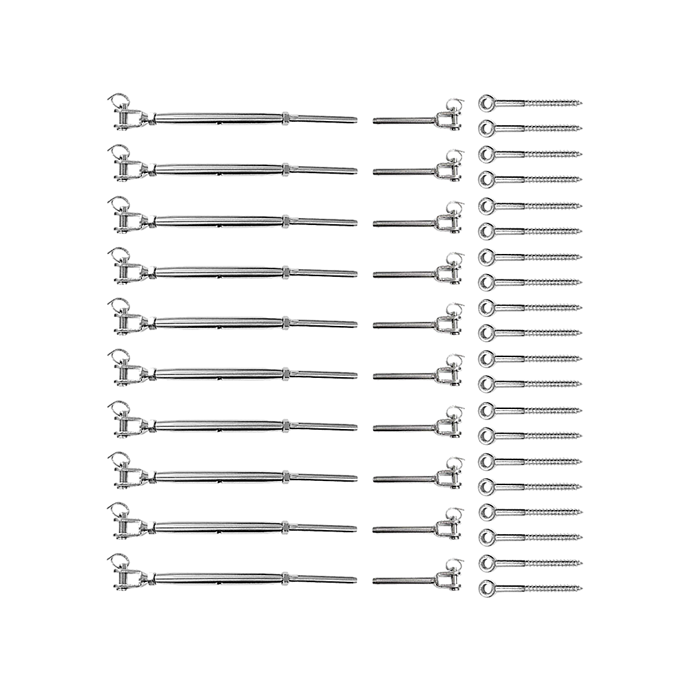 Hardware Hooks: Stainless Steel Wire Rope DIY Balustrade Kit Jaw/Swage Fork Turnbuckle - 10 pack