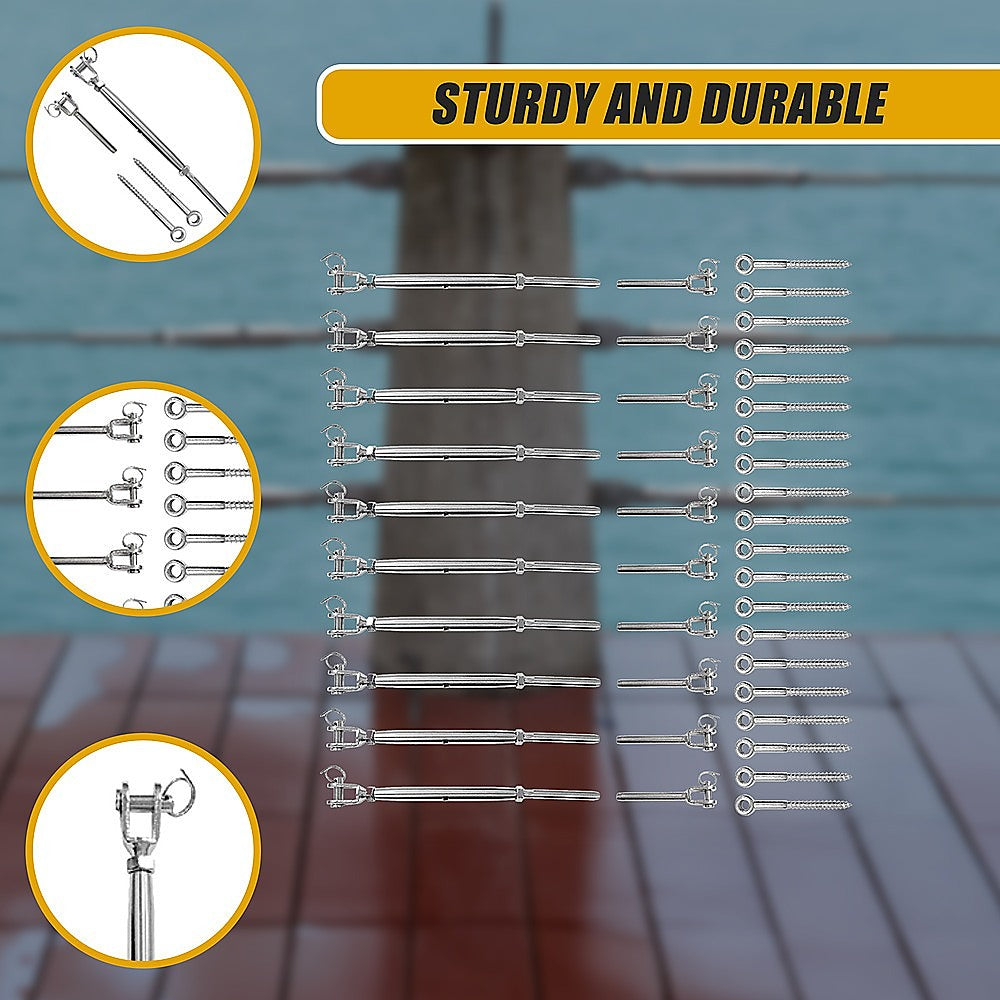 Hardware Hooks: Stainless Steel Wire Rope DIY Balustrade Kit Jaw/Swage Fork Turnbuckle - 10 pack