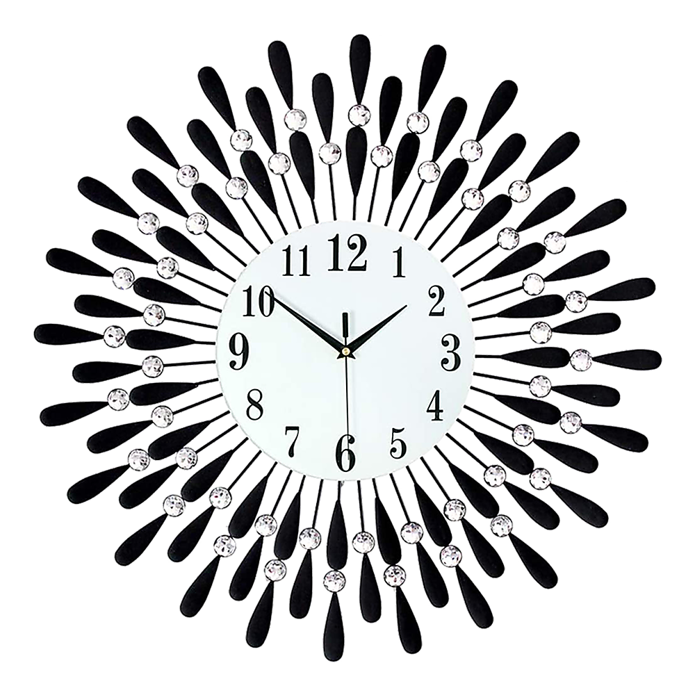 Clocks: Large Modern 3D Crystal Wall Clock Luxury Art Metal Round Home Decor