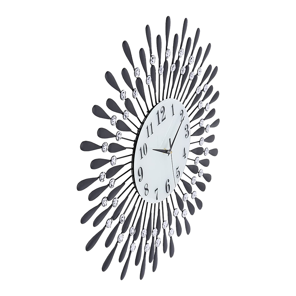 Clocks: Large Modern 3D Crystal Wall Clock Luxury Art Metal Round Home Decor