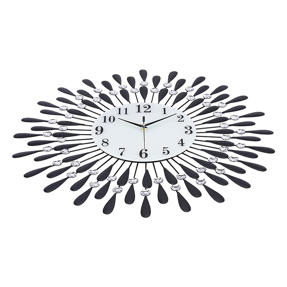 Clocks: Large Modern 3D Crystal Wall Clock Luxury Art Metal Round Home Decor