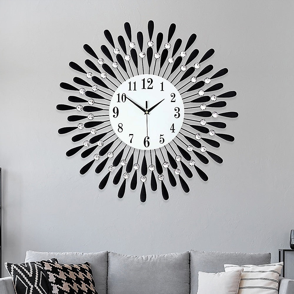 Clocks: Large Modern 3D Crystal Wall Clock Luxury Art Metal Round Home Decor