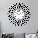 Clocks: Large Modern 3D Crystal Wall Clock Luxury Art Metal Round Home Decor
