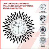 Clocks: Large Modern 3D Crystal Wall Clock Luxury Art Metal Round Home Decor