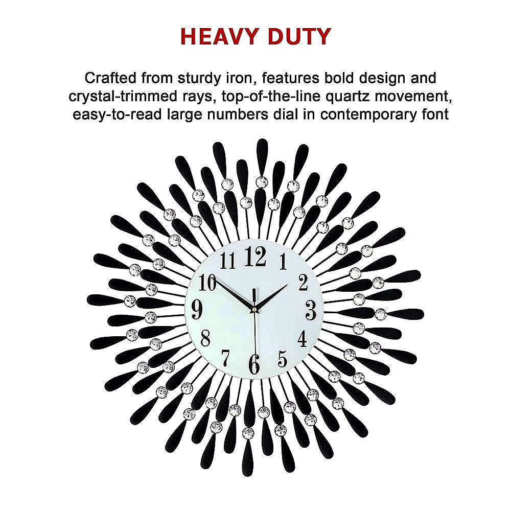 Clocks: Large Modern 3D Crystal Wall Clock Luxury Art Metal Round Home Decor