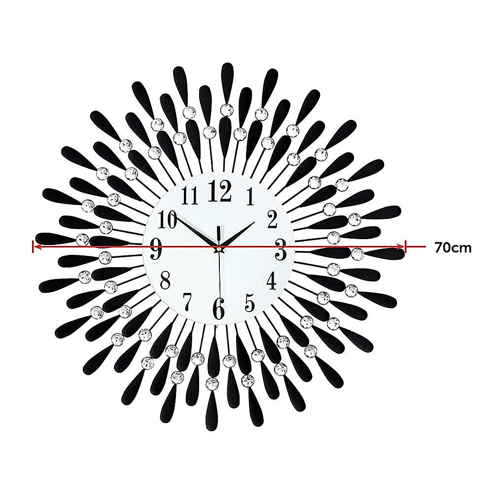 Clocks: Large Modern 3D Crystal Wall Clock Luxury Art Metal Round Home Decor