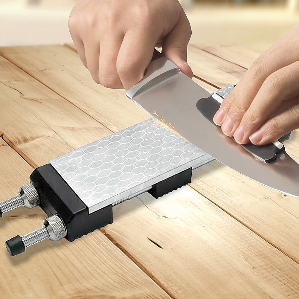 Kitchen Utensils: Double-Sided Diamond Knife Sharpeners Sharpening Stone W/ Stone Holder