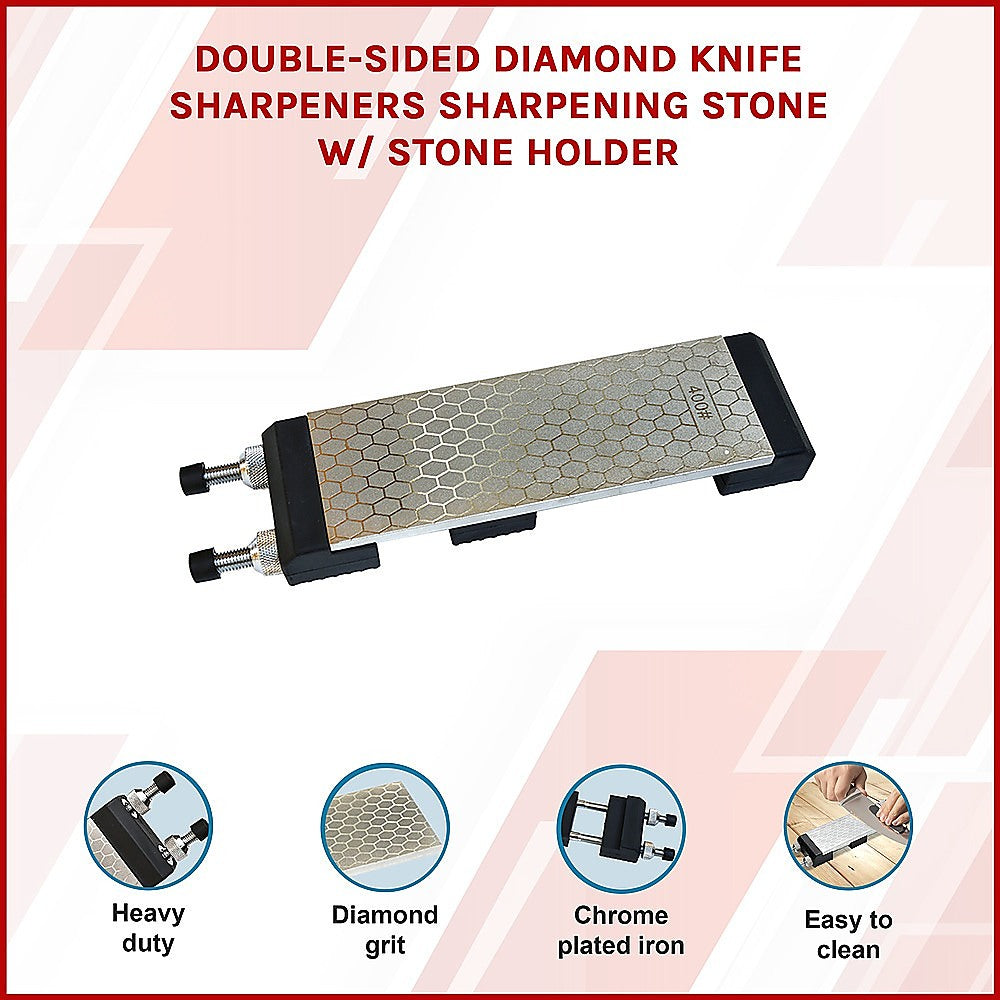 Kitchen Utensils: Double-Sided Diamond Knife Sharpeners Sharpening Stone W/ Stone Holder