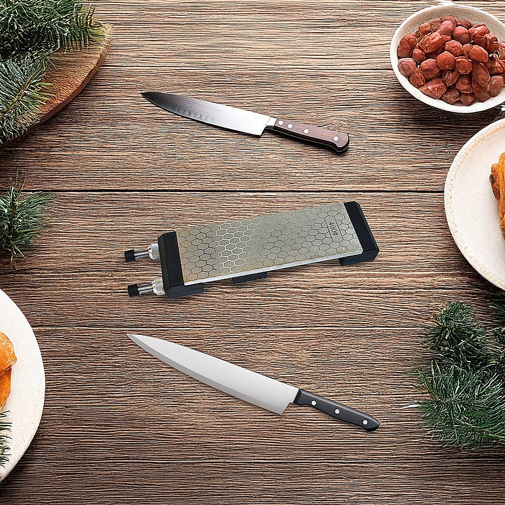Kitchen Utensils: Double-Sided Diamond Knife Sharpeners Sharpening Stone W/ Stone Holder